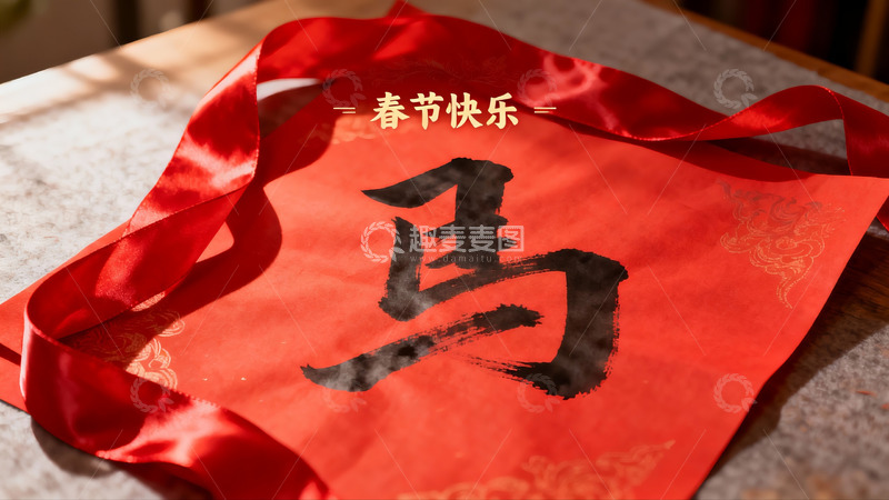 高清大图下载【趣麦麦图】春节红色挂饰写有马字