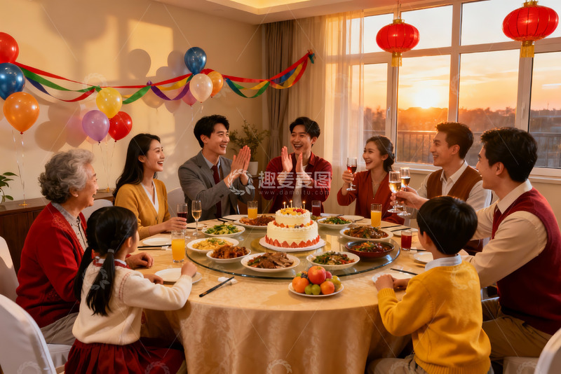 高清大图下载【趣麦麦图】家庭聚餐欢庆时刻