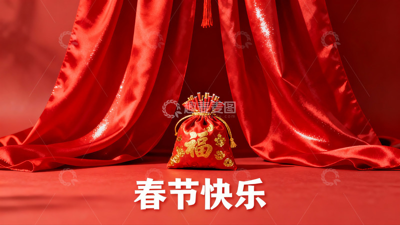 高清大图下载【趣麦麦图】红色幕布前的春节红包
