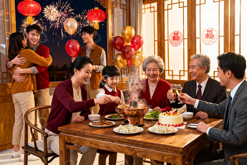 高清大图下载【趣麦麦图】家庭聚餐欢庆节日场景