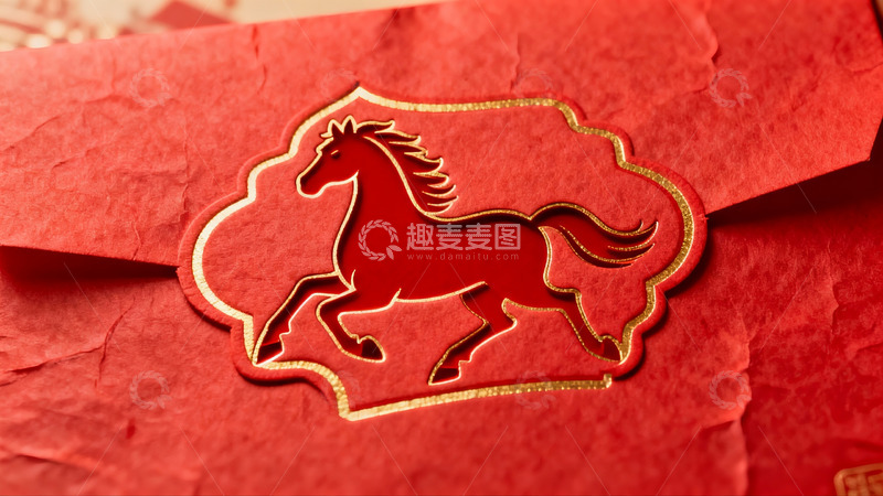 高清大图下载【趣麦麦图】红色信封上的金色马纹图案