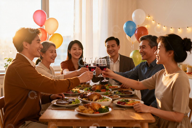 高清大图下载【趣麦麦图】家庭聚餐欢庆时刻