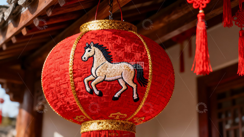 高清大图下载【趣麦麦图】红色灯笼绣马图案传统装饰