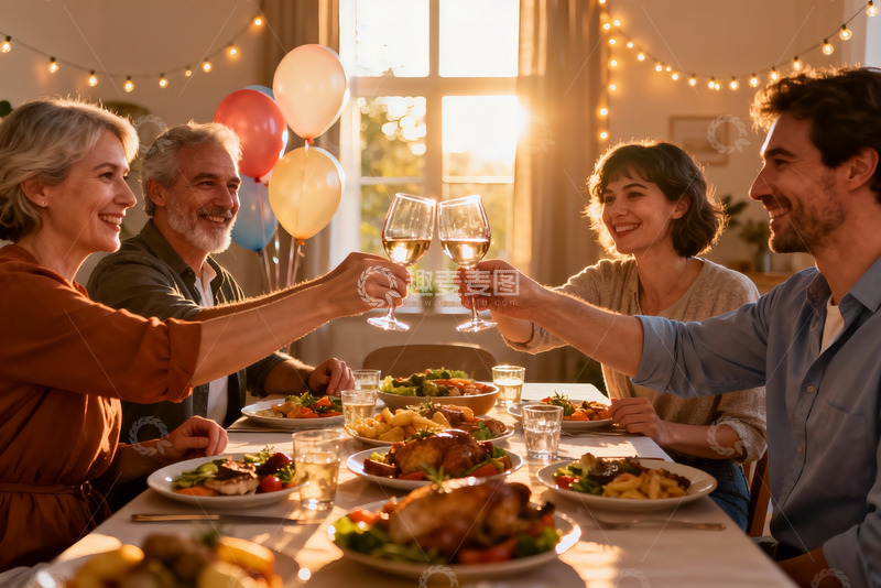 高清大图下载【趣麦麦图】家庭聚餐欢庆时刻