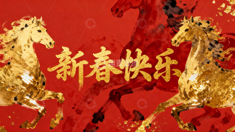 高清大图下载【趣麦麦图】新春贺图金马奔腾迎新年