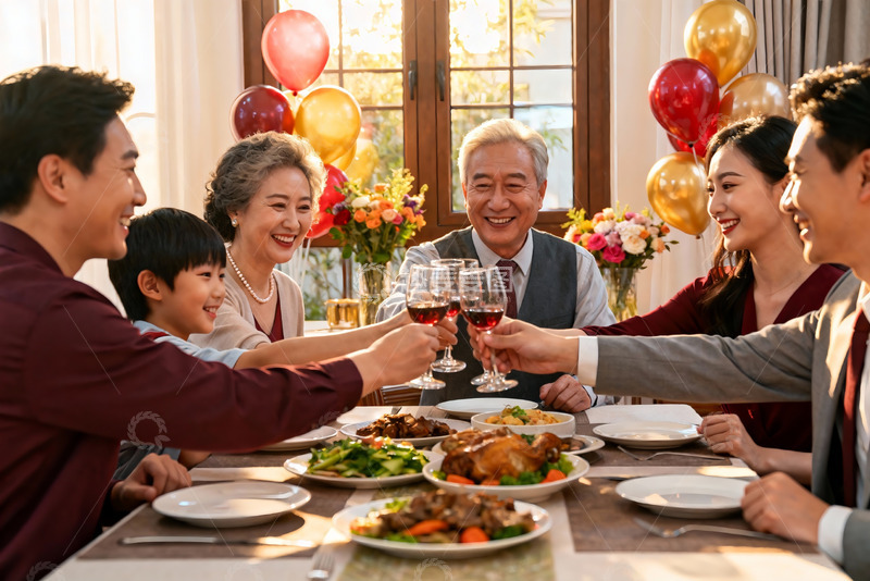 高清大图下载【趣麦麦图】家庭聚餐欢庆时刻