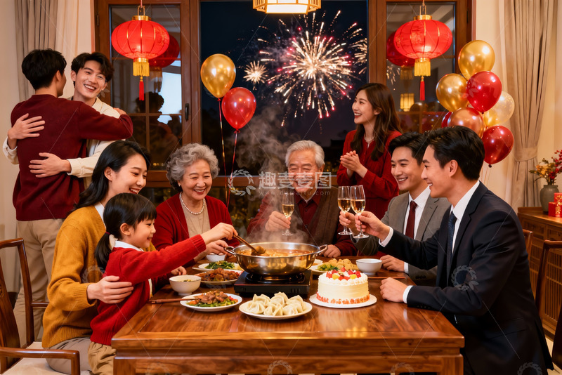 高清大图下载【趣麦麦图】家庭聚餐欢庆节日温馨场景