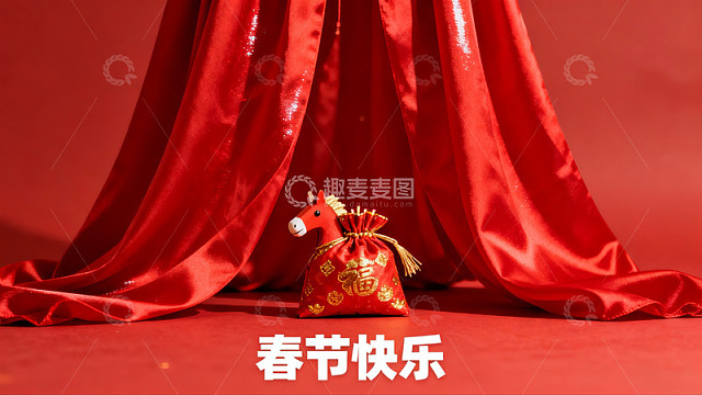 红色幕布前的春节马形挂饰