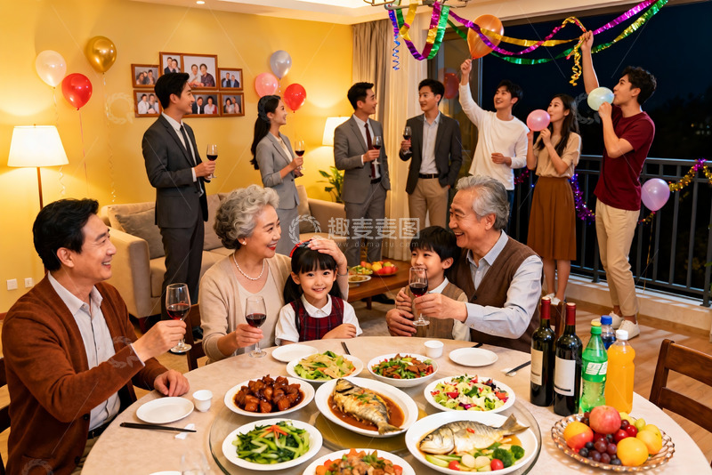 高清大图下载【趣麦麦图】家庭聚会欢庆团圆饭