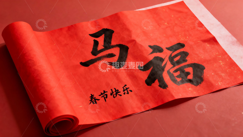 高清大图下载【趣麦麦图】红色春联书写马福春节快乐