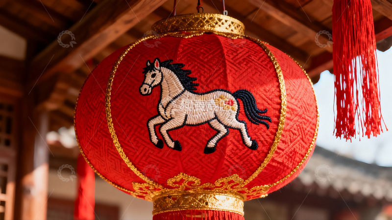 高清大图下载【趣麦麦图】红色灯笼绣马图案传统装饰