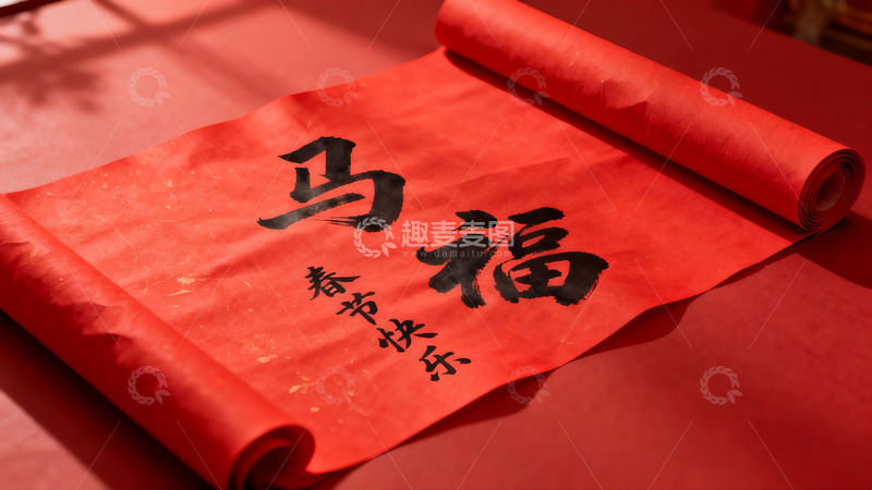 高清大图下载【趣麦麦图】红色春联书写马福春节祝福