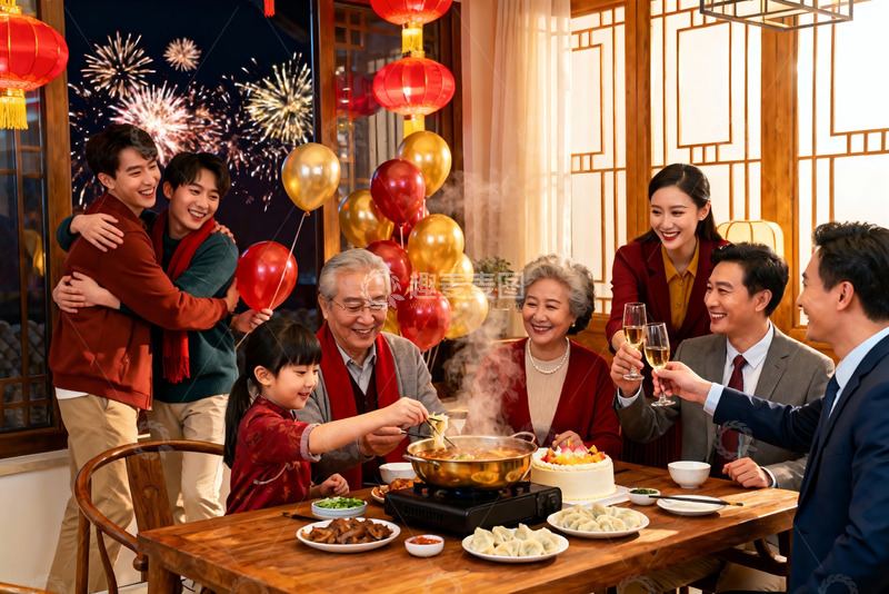 高清大图下载【趣麦麦图】家庭聚餐欢庆节日温馨场景