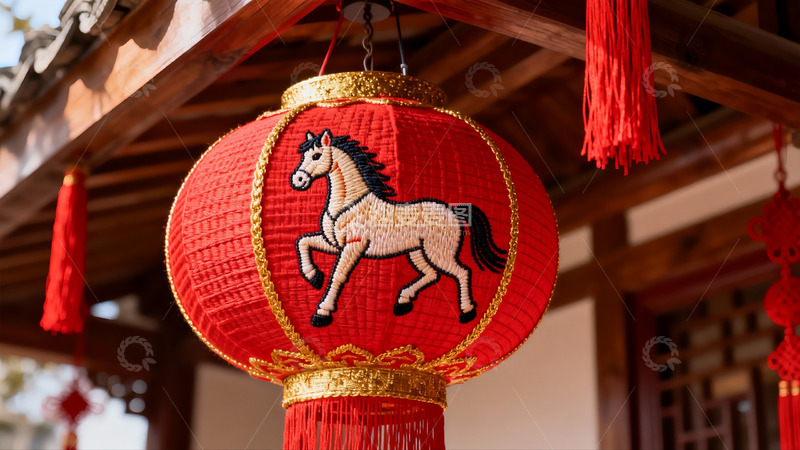 高清大图下载【趣麦麦图】红灯笼上的马图案装饰