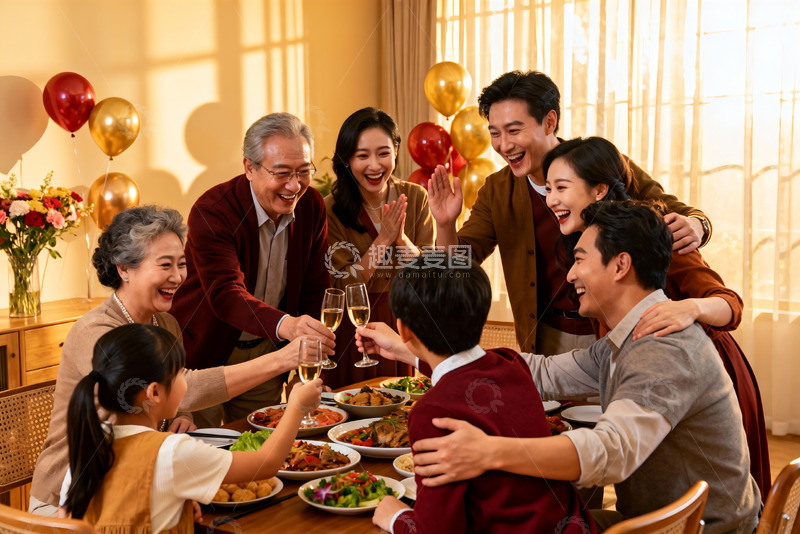 高清大图下载【趣麦麦图】家庭聚餐欢庆时刻