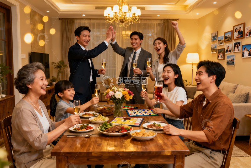 高清大图下载【趣麦麦图】家庭聚餐欢庆时刻