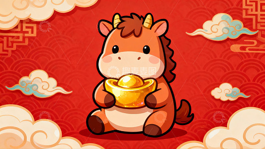 卡通牛年吉祥物手持金元宝