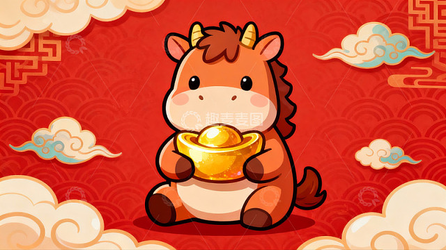 卡通牛年吉祥物手持金元宝
