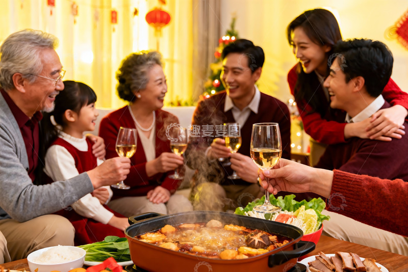 高清大图下载【趣麦麦图】家庭聚餐欢庆节日温馨场景