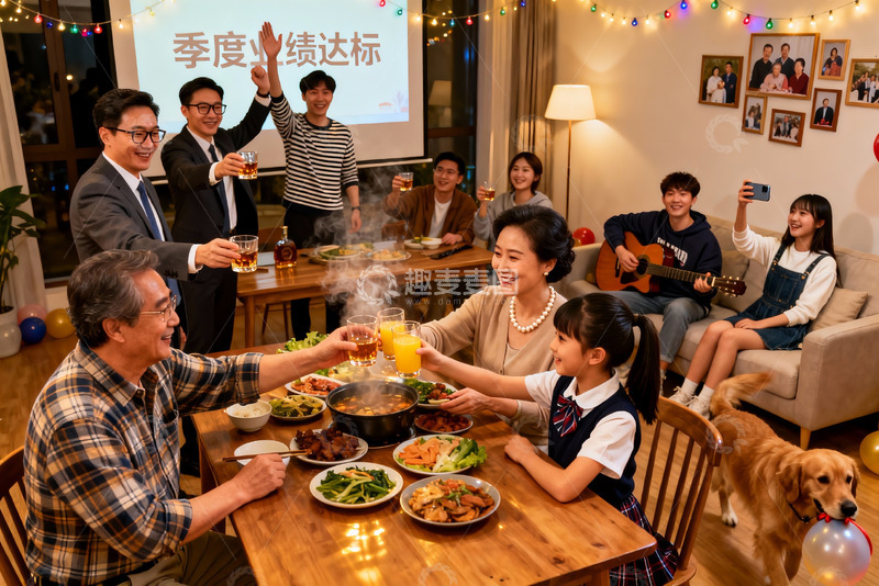 高清大图下载【趣麦麦图】家庭聚会欢庆业绩达标
