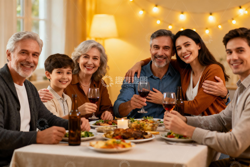 高清大图下载【趣麦麦图】温馨家庭聚餐欢庆时刻