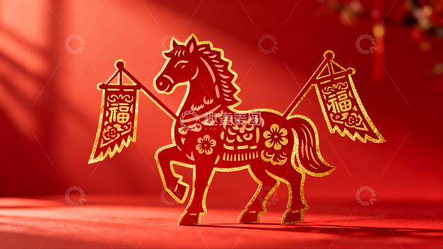 红色剪纸马挂饰新年装饰