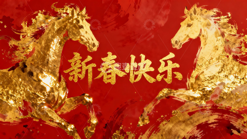 高清大图下载【趣麦麦图】新春佳节金马奔腾贺岁图