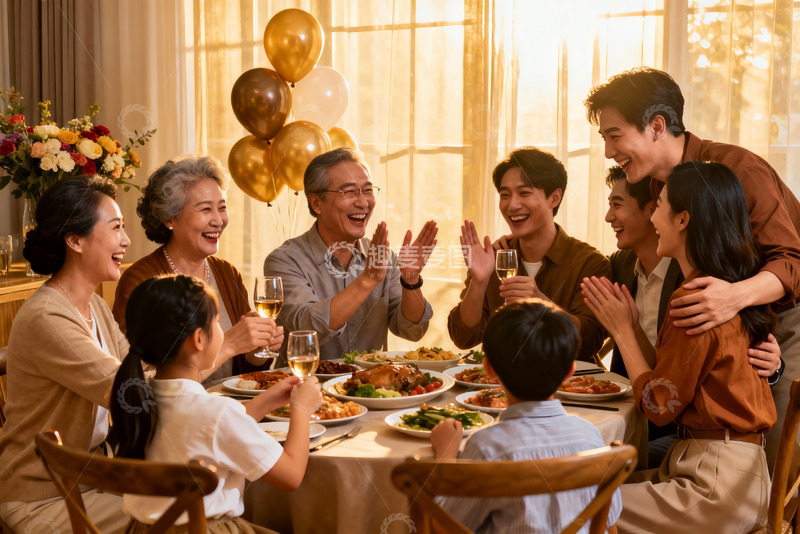高清大图下载【趣麦麦图】温馨家庭聚餐欢庆时刻