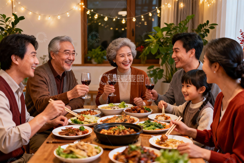 高清大图下载【趣麦麦图】家庭聚餐欢庆时刻