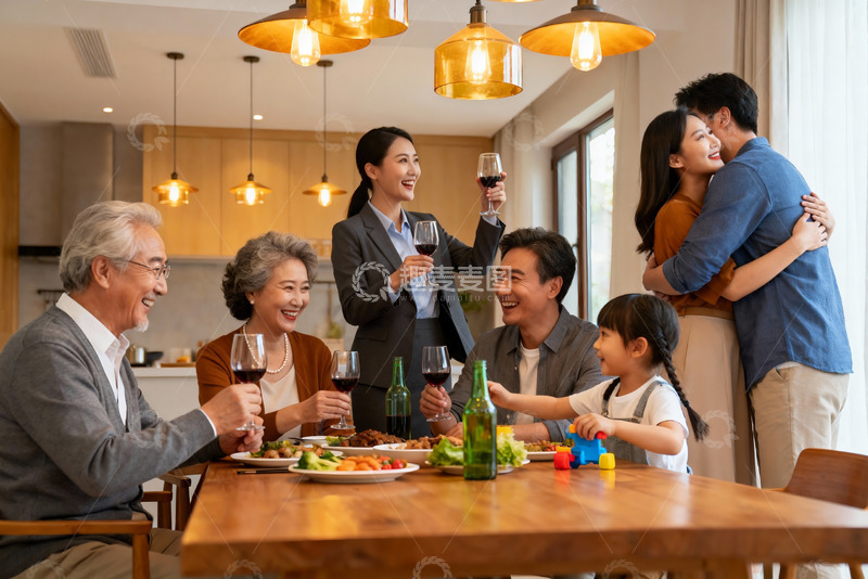 高清大图下载【趣麦麦图】三代同堂家庭聚餐其乐融融