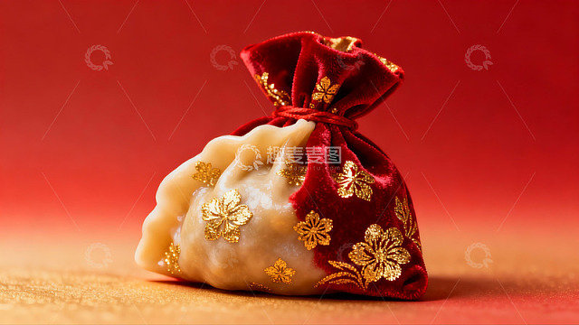 红色锦袋包裹的饺子