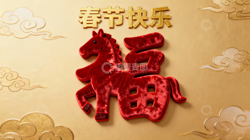 高清大图下载【趣麦麦图】春节红色马形福字装饰