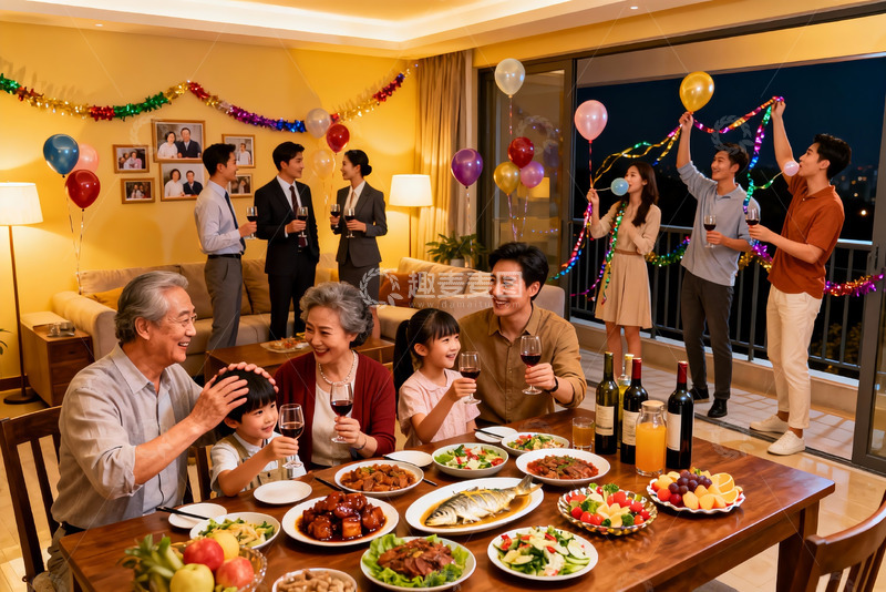 高清大图下载【趣麦麦图】家庭聚会欢庆夜