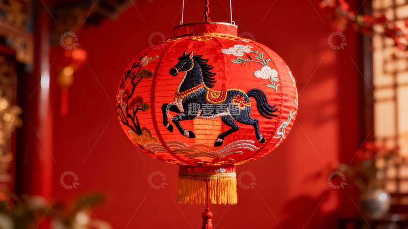 高清大图下载【趣麦麦图】红色灯笼绣马图案节日装饰