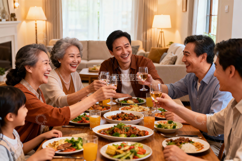 高清大图下载【趣麦麦图】家庭聚餐欢庆时刻