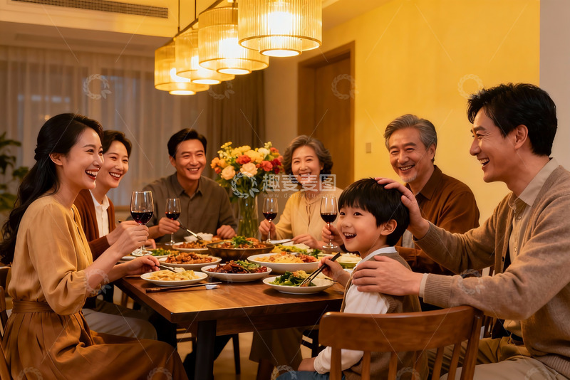 高清大图下载【趣麦麦图】温馨家庭聚餐其乐融融