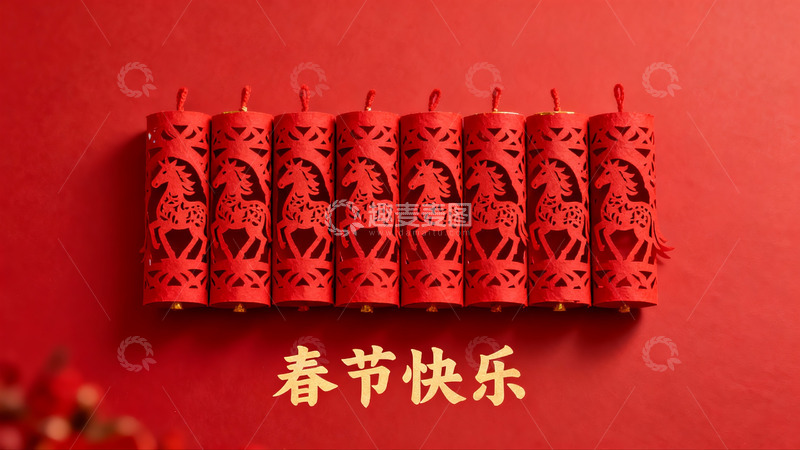 高清大图下载【趣麦麦图】红色剪纸马年春节装饰