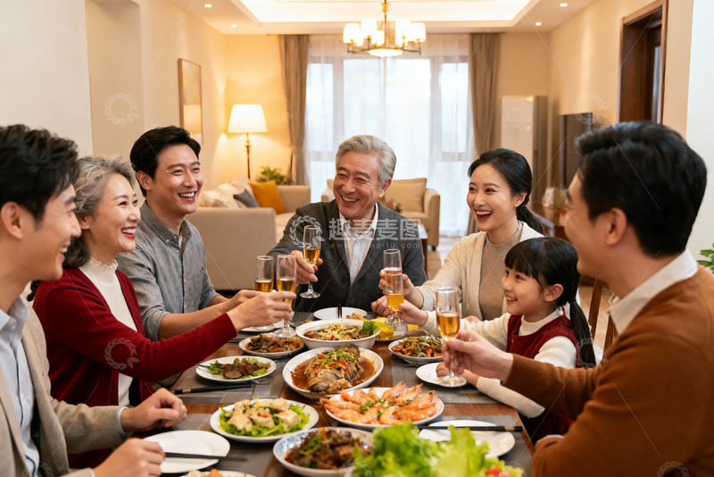 高清大图下载【趣麦麦图】三代同堂家庭聚餐其乐融融