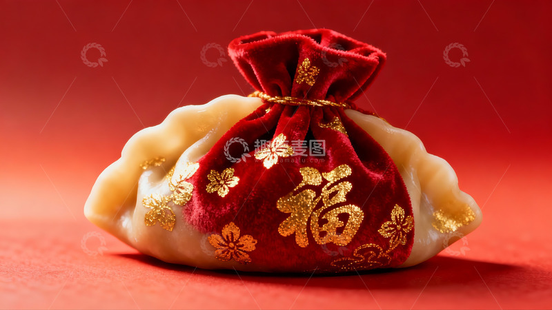 高清大图下载【趣麦麦图】红色福袋饺子寓意吉祥