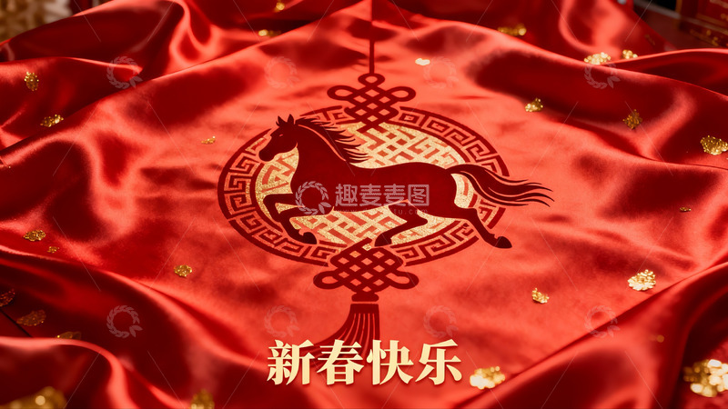 高清大图下载【趣麦麦图】红色布料上的马年剪纸图案