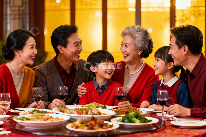 高清大图下载【趣麦麦图】三代同堂家庭聚餐其乐融融