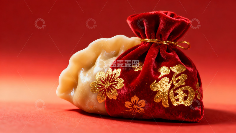 高清大图下载【趣麦麦图】饺子包裹红袋寓意吉祥