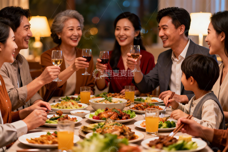 高清大图下载【趣麦麦图】家庭聚餐欢庆时刻