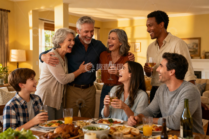 高清大图下载【趣麦麦图】家庭聚餐欢笑场景