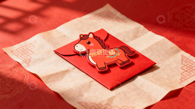 高清大图下载【趣麦麦图】红色红包配卡通马装饰
