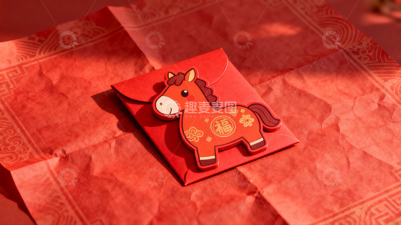 高清大图下载【趣麦麦图】红色红包配卡通马装饰
