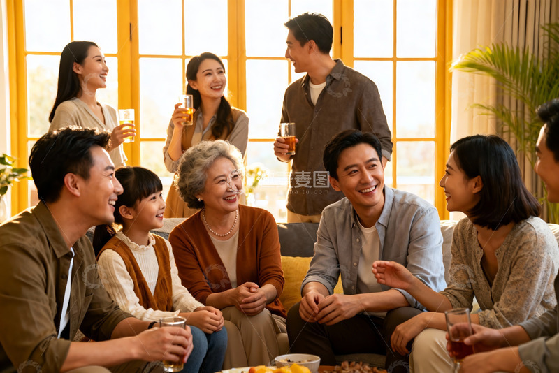 高清大图下载【趣麦麦图】三代同堂家庭聚会温馨场景