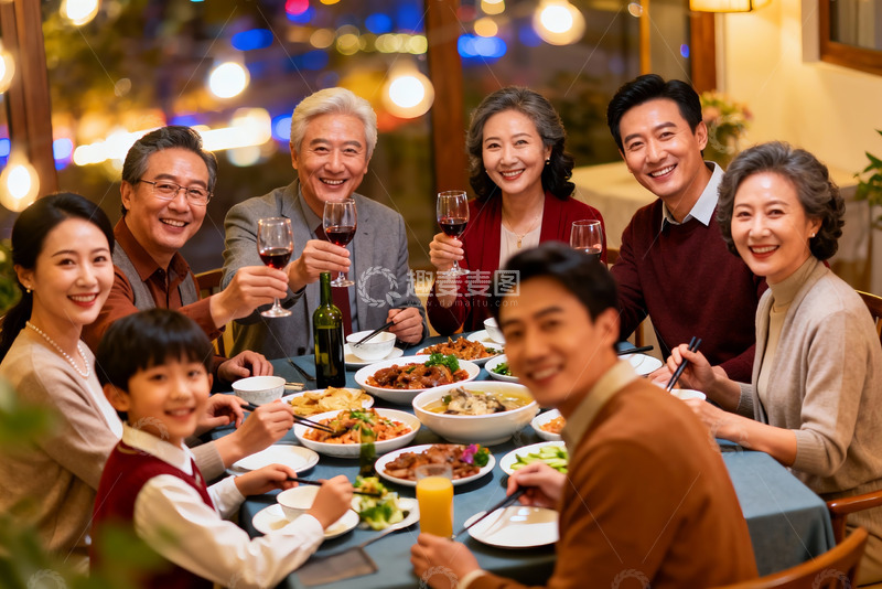 高清大图下载【趣麦麦图】三代同堂家庭聚餐其乐融融