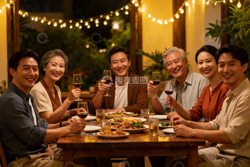 高清大图下载【趣麦麦图】家庭聚餐欢庆时刻