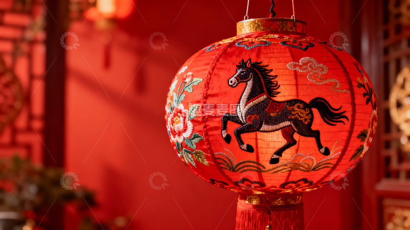 高清大图下载【趣麦麦图】红色灯笼绣马图案节日装饰